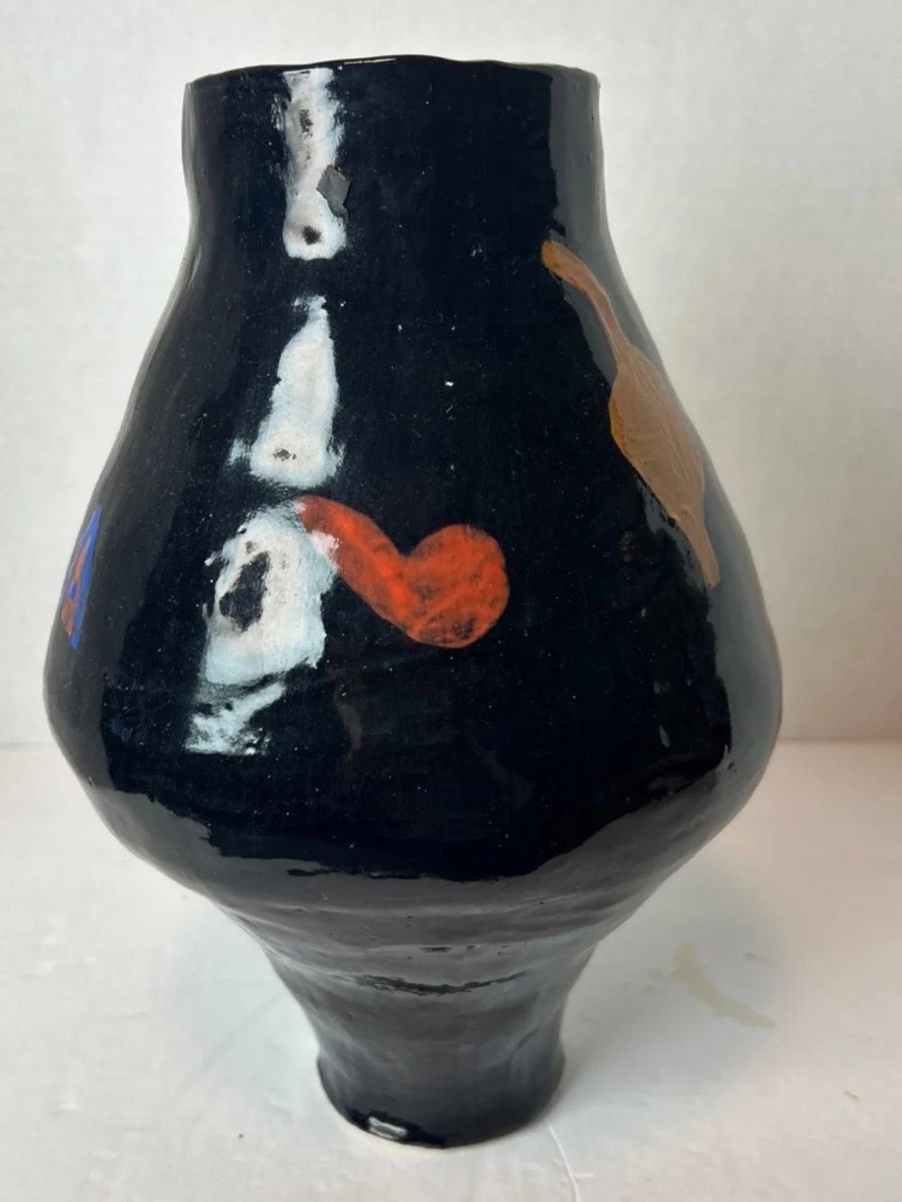 MCM Studio Art Pottery Ceramic Handmade Vase Vessel Black Bold Colors Abstract